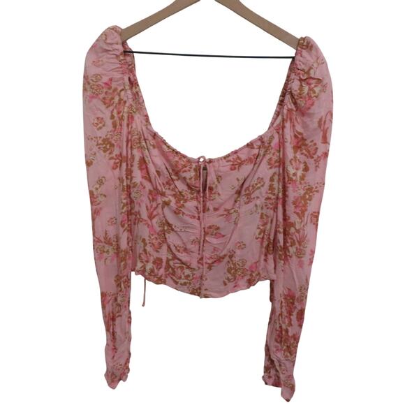 Free People Womens Sz S Pink Combo Hilary Printed Top Floral Square Neck Blouse - Picture 1 of 8